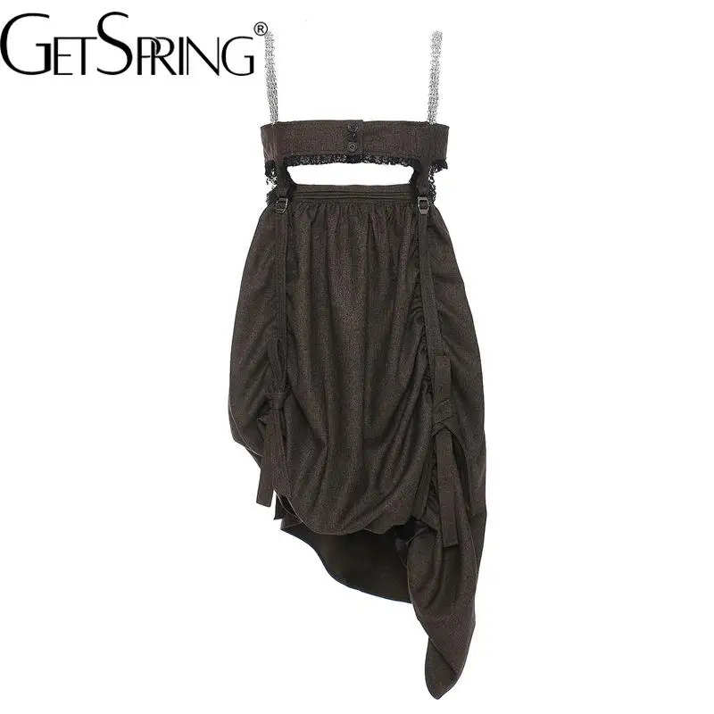 GetSpring Women Dress Autumn Winter Hollow Out Irregular Hem Pleated Drawstring Fashion Chain Asymmetrical Spaghetti Strap Dress
GetSpring Women Dress Autumn Winter Hollow Out Irregular Hem Pleated Drawstring Fashion Chain Asymmetrical Spaghetti Strap Dress