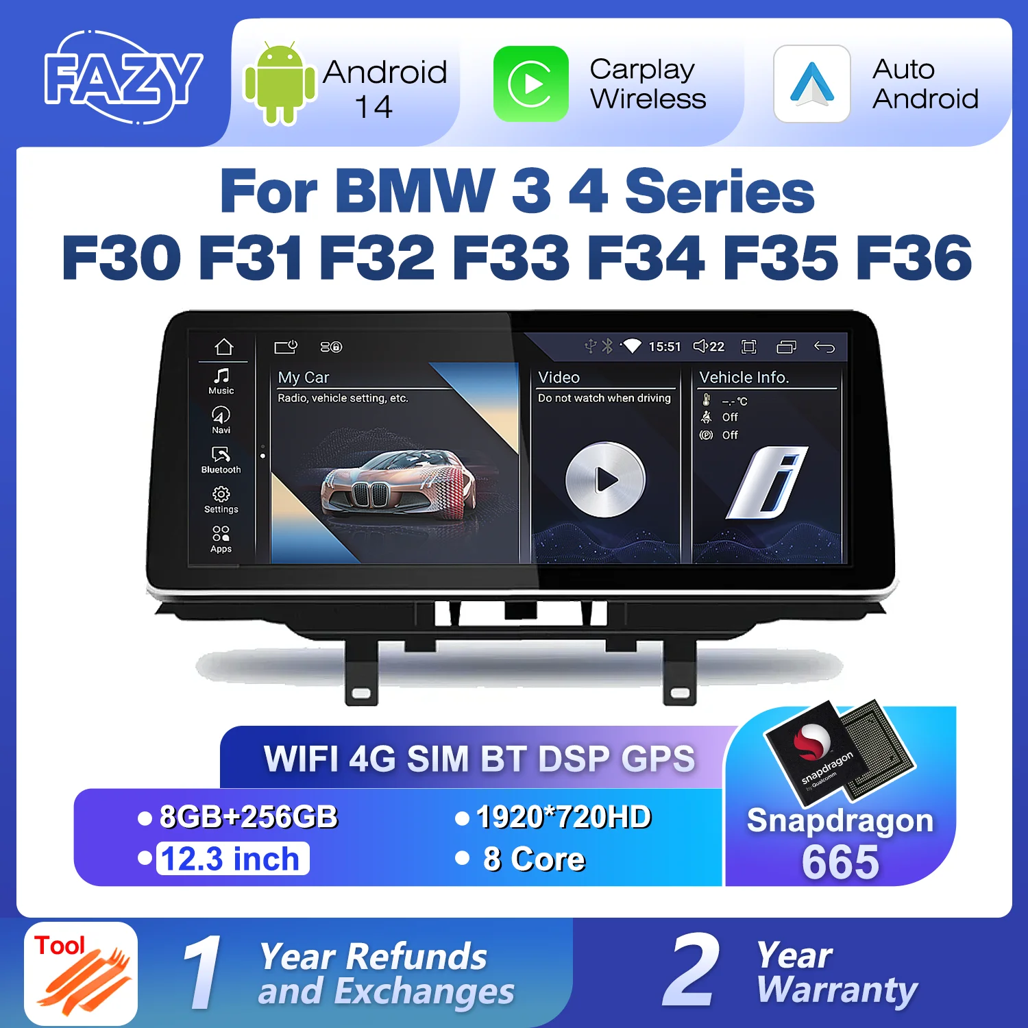 Автомобильный мультимедийный плеер стерео-система на Android 14 Wi-Fi 4G для BMW 3 4 серии F30
