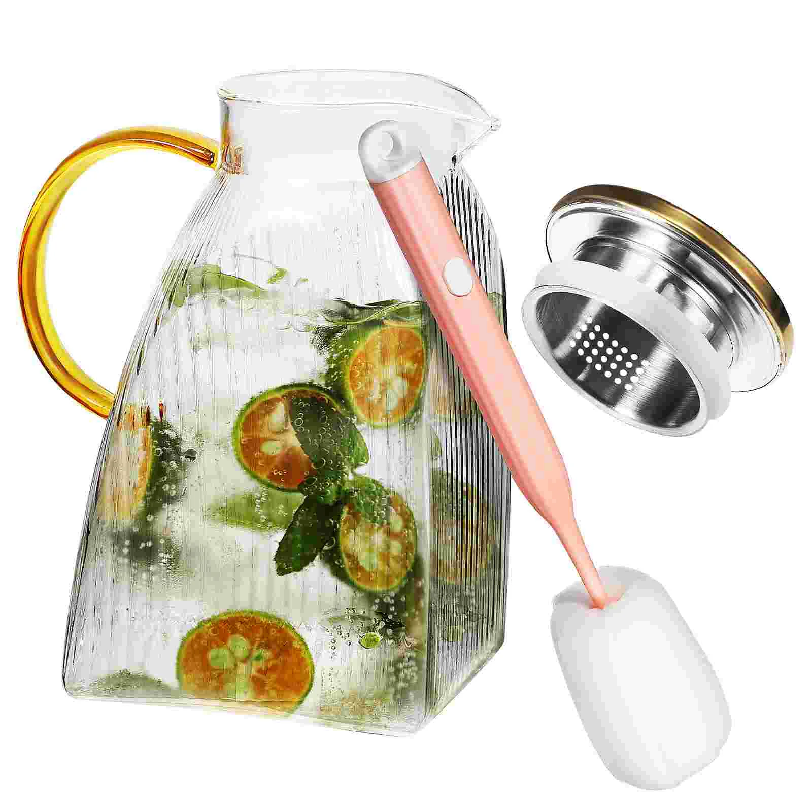 

1800ML Glass Pitcher with Spout Water Pitcher Jugs with Lids for Hot Cold Juice Jug Beverage Tea Milk with Bursh