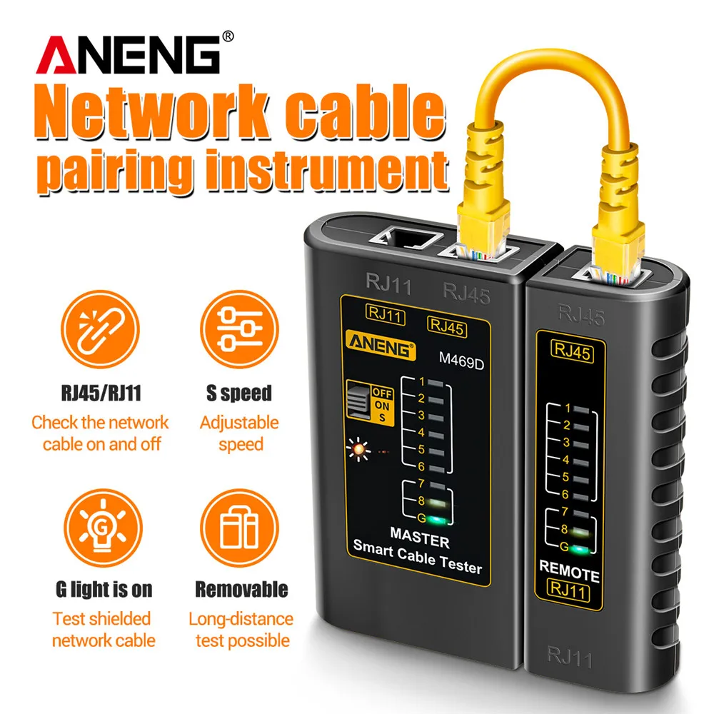 ANENG M469D Cable Lan Tester Network Cable Tester RJ45 RJ11 RJ12 CAT5 UTP LAN Cable Tester Networking Tool Network Repair
ANENG M469D Cable Lan Tester Network Cable Tester RJ45 RJ11 RJ12 CAT5 UTP LAN Cable Tester Networking Tool Network Repair