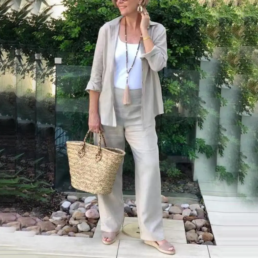 2Pcs/Set Classic Casual Outfit Elastic Waistband Thin Shirt Pants Set Pure Color Shirt Top Wide Leg Long Trousers
2Pcs/Set Classic Casual Outfit Elastic Waistband Thin Shirt Pants Set Pure Color Shirt Top Wide Leg Long Trousers
