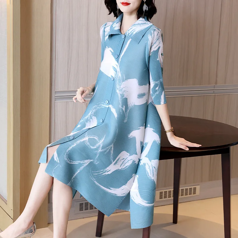 Dress Women Fashion Loose 2022 Spring New Turndown Collar Stretch Miyake Pleated Printed Single Breasted Dress Female
Dress Women Fashion Loose 2022 Spring New Turndown Collar Stretch Miyake Pleated Printed Single Breasted Dress Female