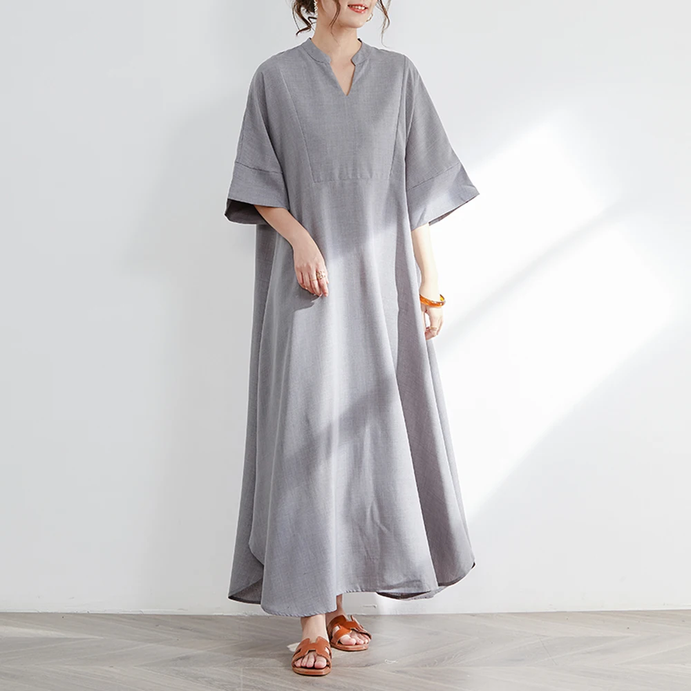 Women Suumer Casual Loose Long Dress Gray V-neck Korean Japanese Style Robe Female A-Line Simple Asymmetric Comfort Maxi Dresses
Women Suumer Casual Loose Long Dress Gray V-neck Korean Japanese Style Robe Female A-Line Simple Asymmetric Comfort Maxi Dresses