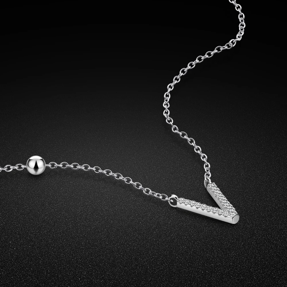 

Простое женское ожерелье из стерлингового серебра 925 пробы с надписью «V», ожерелье с подвеской, CZ кубический цирконий, подарок для девочек-подростков