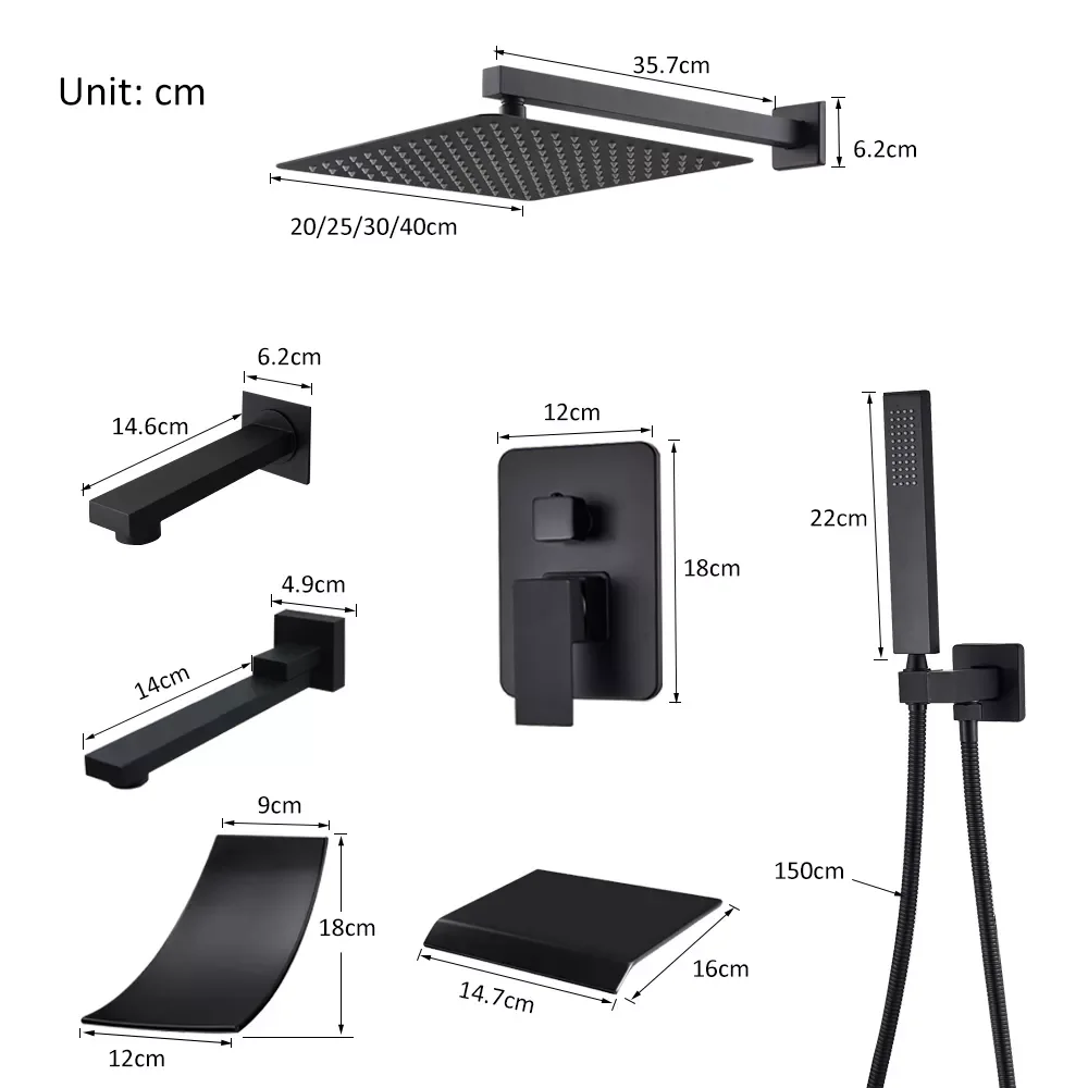 Matte Black Shower Faucets Set Rain Waterfall Concealed Shower System Wall Mount Bathtub Shower Mixer Shower Combo Set 
Matte Black Shower Faucets Set Rain Waterfall Concealed Shower System Wall Mount Bathtub Shower Mixer Shower Combo Set