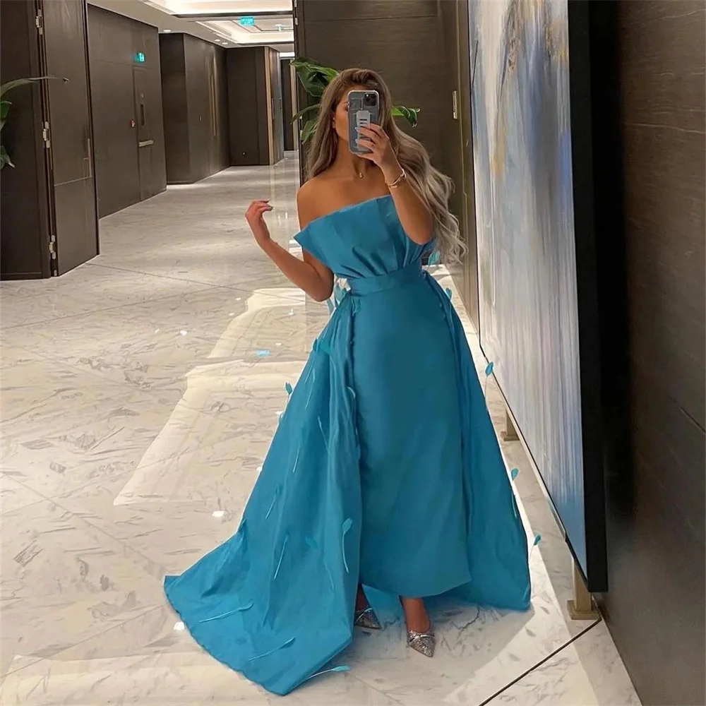 

GORGA Fashion Strapless Pleat Sleevless Feathers A Line Long Evening Dress Floor Length Sweep Train Elegant Prom Gown New 2023