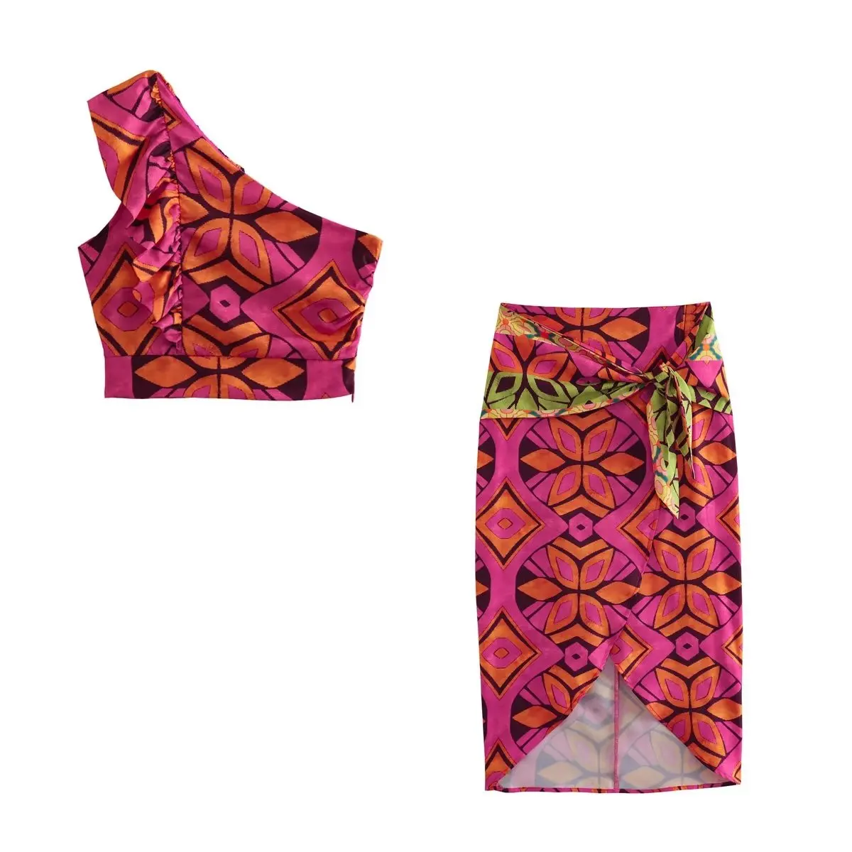 Set Women 2 Pieces 2023 New Fashion Summer Asymmetric Printing Tops Vintage Printed Knotted Skirt Female Chic Tops
Set Women 2 Pieces 2023 New Fashion Summer Asymmetric Printing Tops Vintage Printed Knotted Skirt Female Chic Tops