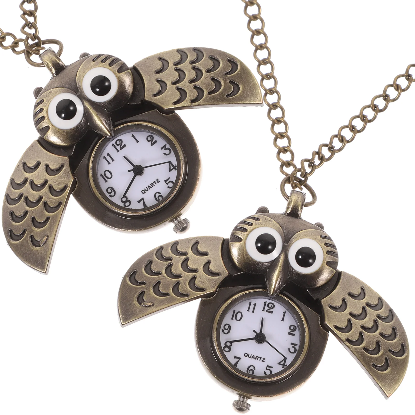 

2Pcs Vintage Pocket Watch Bronze Owl Locket Watch Quartz Movement Watch