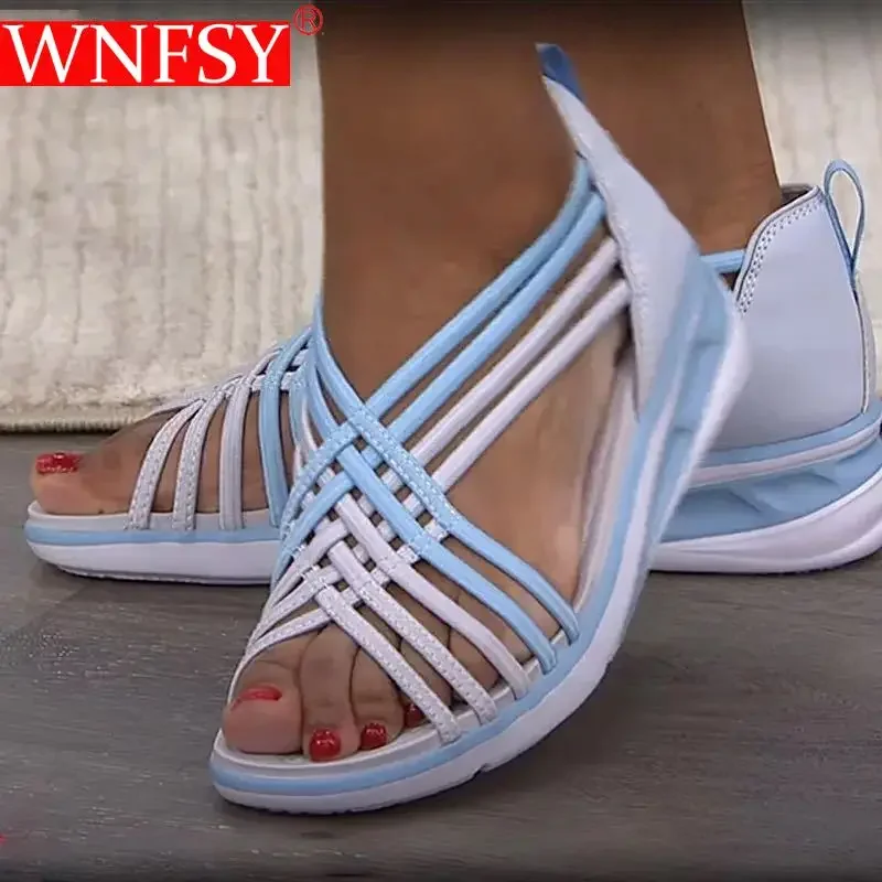 

Wnfsy Women Roman Sandales Trendy Plus Size Wedges Fish Mouth Sandals Women Breathable Braided Sports Sandals Sandalias Mujer