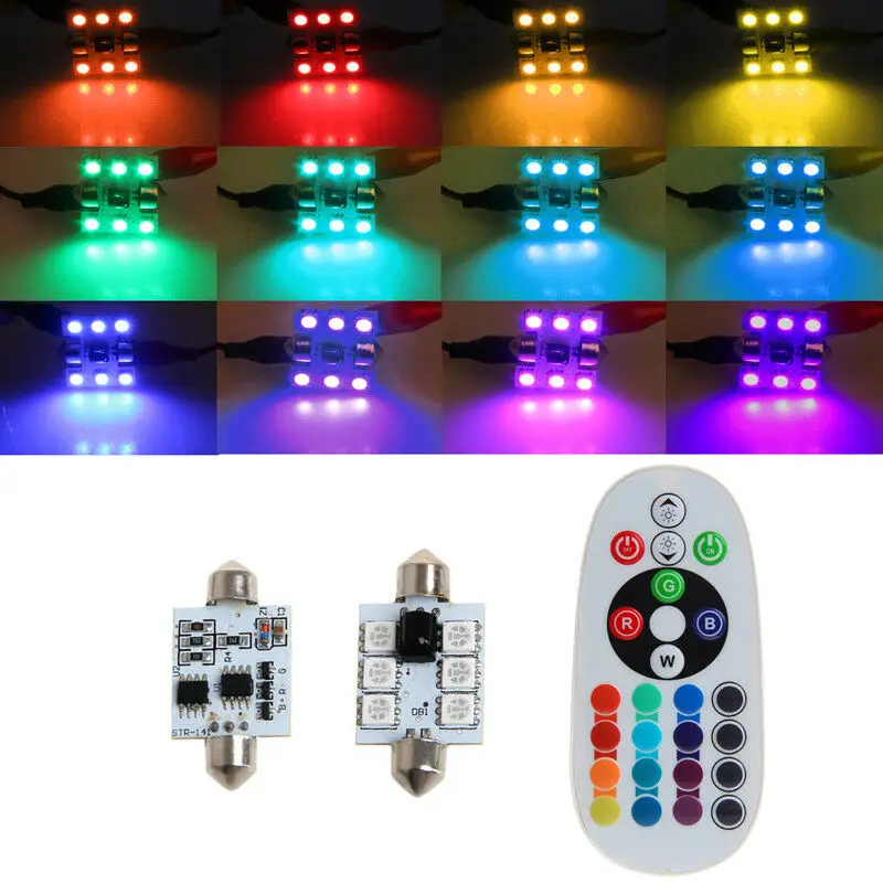 2pcs Car Interior RGBW LED Dome Reading Light RGB 41MM C5W Remote 16Colors Light Bulbs Map Dome Lamp 12V Car Lights Accessories
2pcs Car Interior RGBW LED Dome Reading Light RGB 41MM C5W Remote 16Colors Light Bulbs Map Dome Lamp 12V Car Lights Accessories
