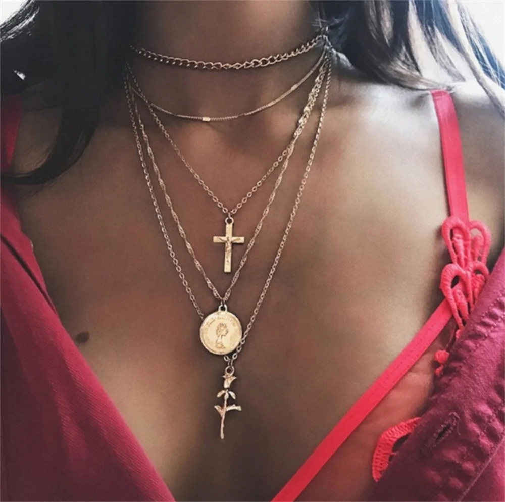 Retro cross Rose Pendant multi-layer Necklace women's fashion personality punk hip hop fashion women's jewelry accessories
Retro cross Rose Pendant multi-layer Necklace women's fashion personality punk hip hop fashion women's jewelry accessories