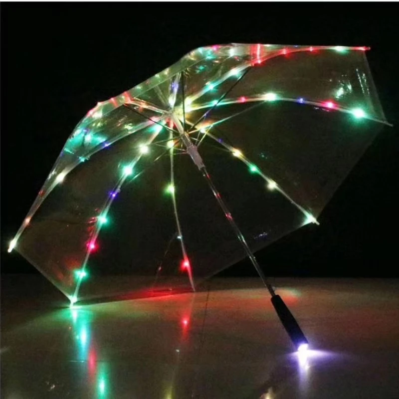 

Новый креативный модный зонт со светодиодными элементами, 8 ребер, искусственная Прозрачная рукоятка, зонтики, усиленные Органайзеры