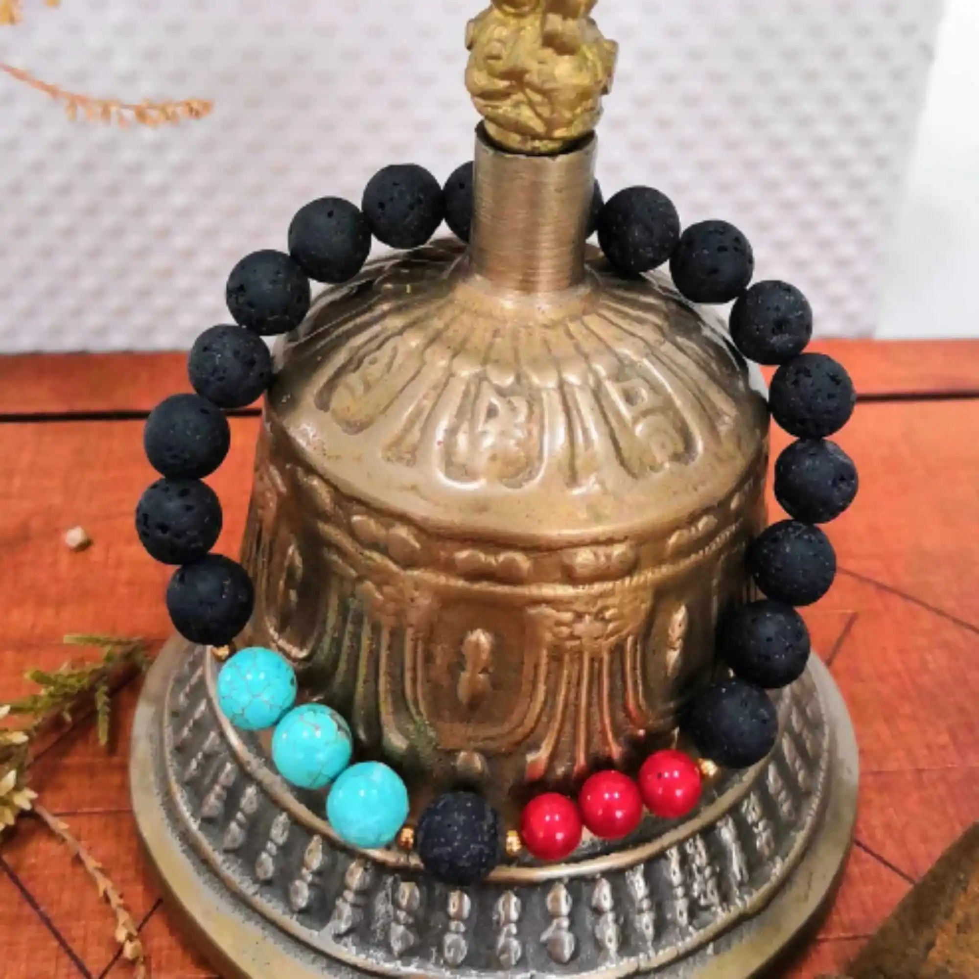 

8mm Natural Turquoise red coral black lava beads Bracelet Chain Elegant Chic Seven Chakras Inspiration Souvenir Calming Cuff