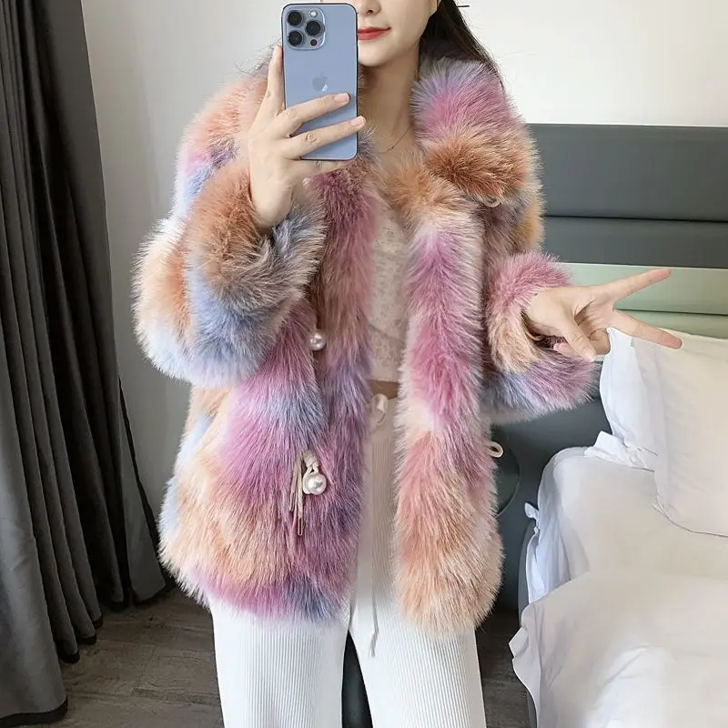 2022 Winter Celebrities Women Loose Korean Imitation Fox Fur Grass Coat For Female Medium Long Pearl Button Faux Fur Jacket
2022 Winter Celebrities Women Loose Korean Imitation Fox Fur Grass Coat For Female Medium Long Pearl Button Faux Fur Jacket
