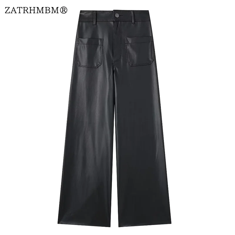 ZATRHMBM женские осенние новые модные широкие брюки из искусственной кожи 2023, винтажные черные женские брюки с завышенной талией на молнии
ZATRHMBM женские осенние новые модные широкие брюки из искусственной кожи 2023, винтажные черные женские брюки с завышенной талией на молнии