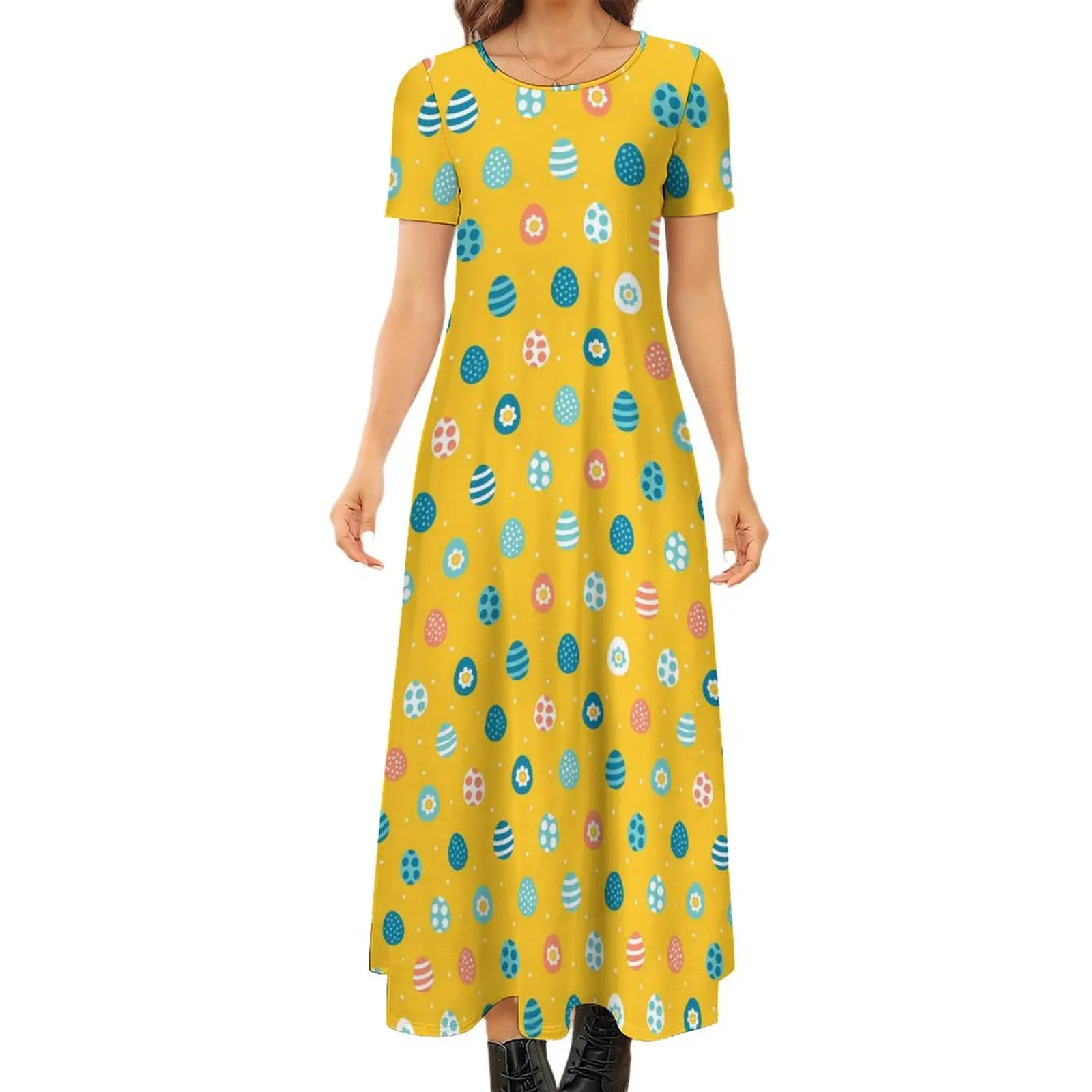Easter Day Dress Colorful Eggs Print Cute Maxi Dress Short Sleeve Street Wear Bohemia Long Dresses Pattern Big Size Vestidos
Easter Day Dress Colorful Eggs Print Cute Maxi Dress Short Sleeve Street Wear Bohemia Long Dresses Pattern Big Size Vestidos