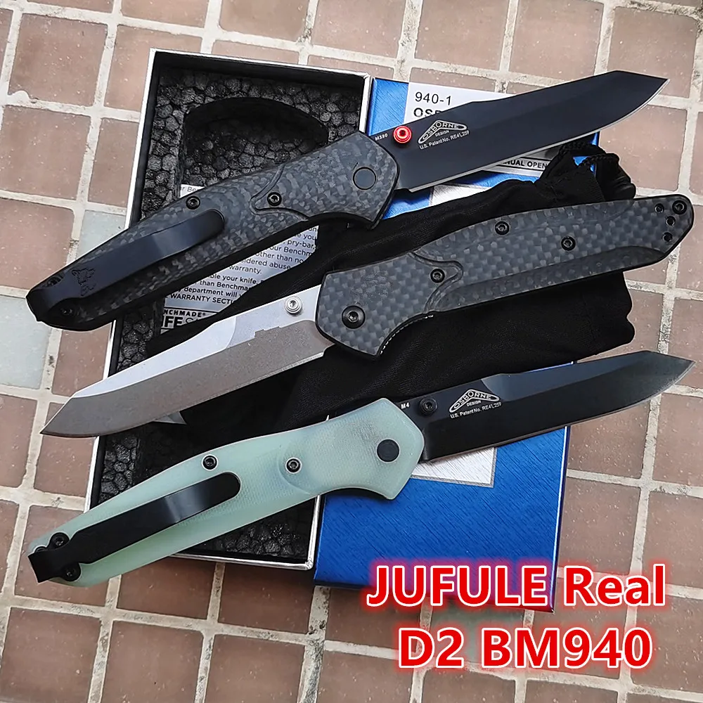 

JUFULE 940 Real D2 Steel Blade Jade G10 / Carbon Fibre Copper Washer Camping Hunting Pocket Tactical Tool Folding Utility Knife