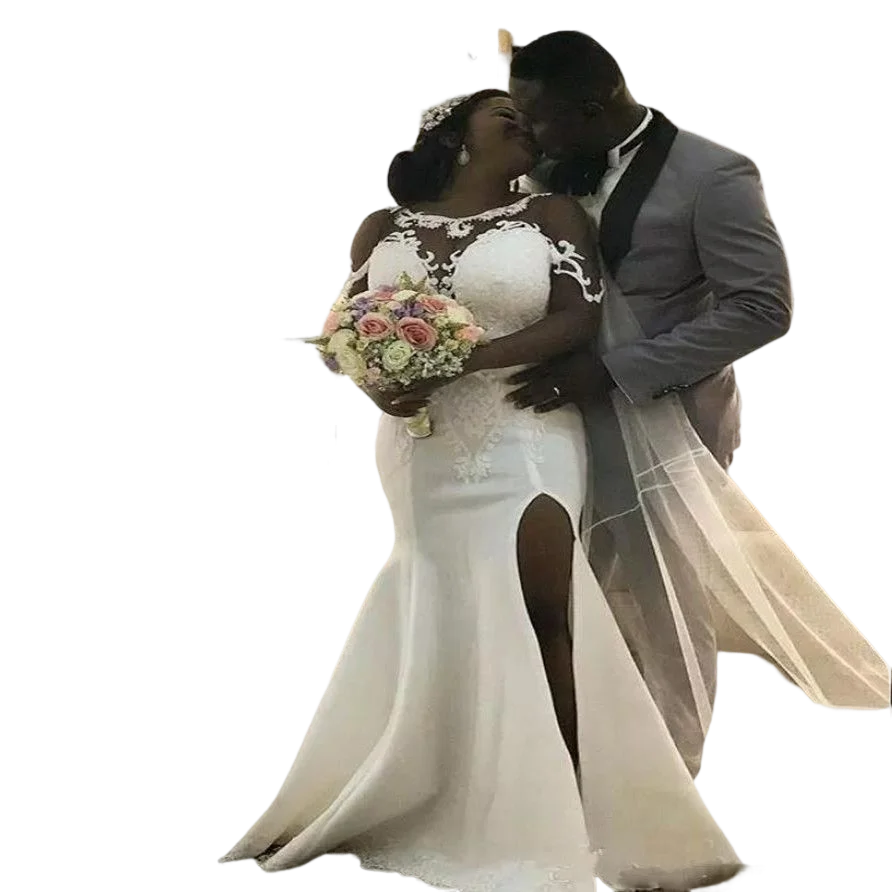 Simple Scoop Neckline Lace Appliques Mermaid African Wedding Dresses Sweep Train Side Split Bridal Gowns Robe Mariée Sirène
Simple Scoop Neckline Lace Appliques Mermaid African Wedding Dresses Sweep Train Side Split Bridal Gowns Robe Mariée Sirène