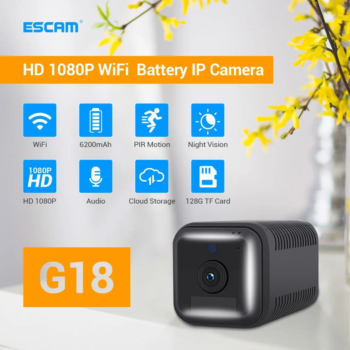 ESCAM G18 1080P Full HD аккумуляторная батарея PIR сигнализация WiFi ip-камера с двухсторонним аудио
ESCAM G18 1080P Full HD аккумуляторная батарея PIR сигнализация WiFi ip-камера с двухсторонним аудио