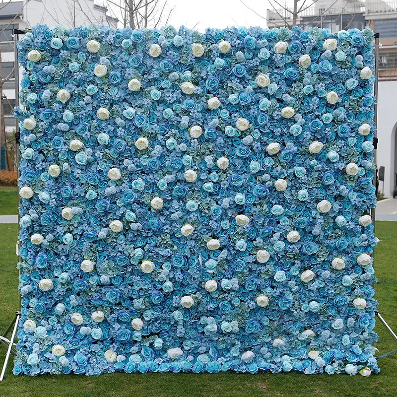 

Новинка синяя белая Роза Пион ткань Цветочная стена свадебный фон 5D рулон ткани цветок настенная композиция