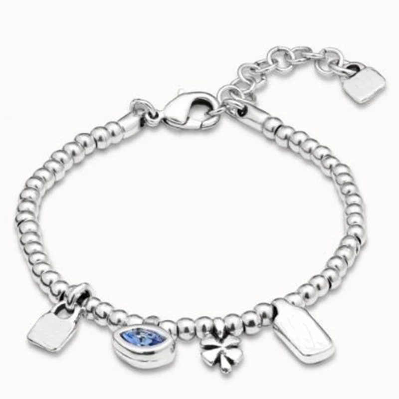 

Top new fit UNO DE 50 fashion electroplating 925 silver 14k gold charm silver bracelet blue gem niche popular jewelry gift