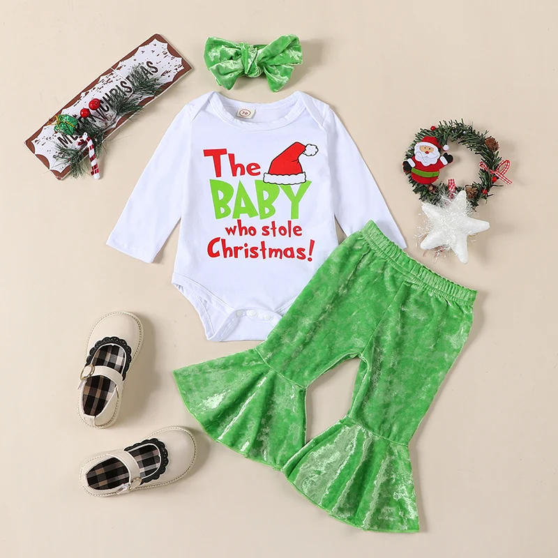 Christmas 0-2Y Baby Girls 3PCS Pants Sets Long Sleeve Letter Print Romper Plush Flared Pants Headband Sets
Christmas 0-2Y Baby Girls 3PCS Pants Sets Long Sleeve Letter Print Romper Plush Flared Pants Headband Sets