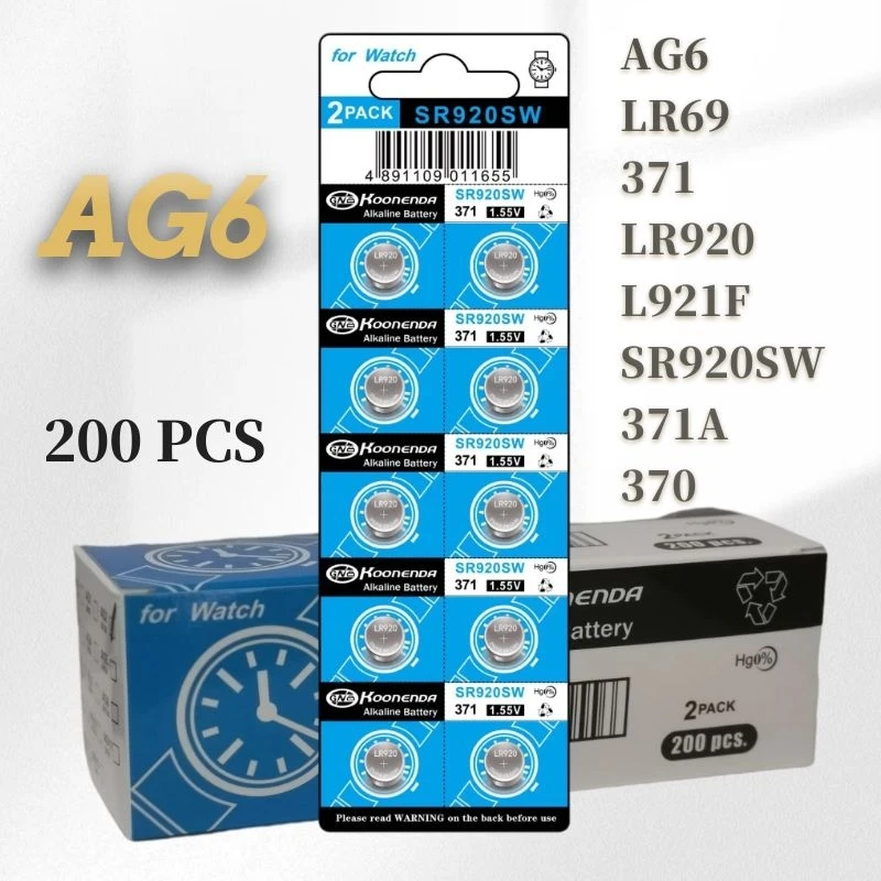 Discount Package 200Pcs AG6 1.55V Button Coin Cell 371 LR920 SR927 171 L921 Alkaline Battery Watch Batteries
Discount Package 200Pcs AG6 1.55V Button Coin Cell 371 LR920 SR927 171 L921 Alkaline Battery Watch Batteries