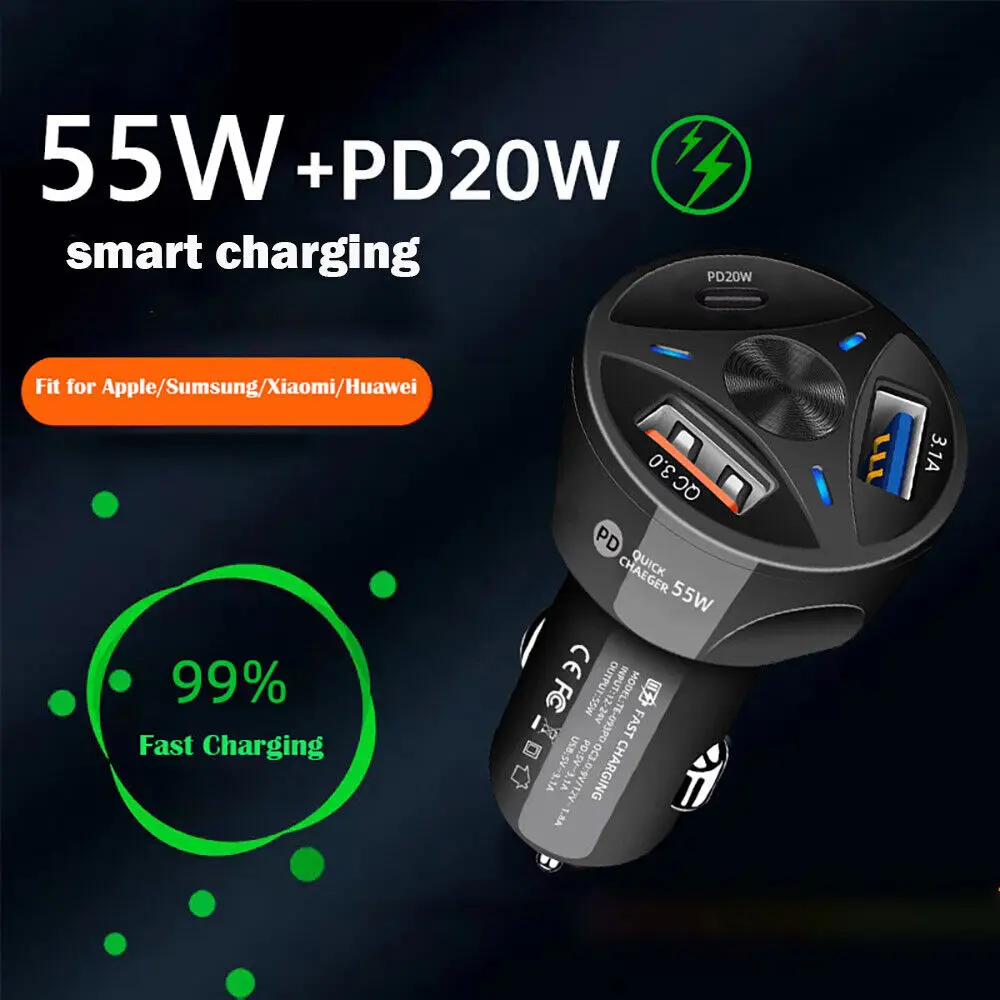 55W 3 Port USB Car Charger Fast Charge PD Fast Charge 3.0 USB C Car Phone Charger Adapter For iPhone 14 13 Samsung Xiaomi Huawei
55W 3 Port USB Car Charger Fast Charge PD Fast Charge 3.0 USB C Car Phone Charger Adapter For iPhone 14 13 Samsung Xiaomi Huawei