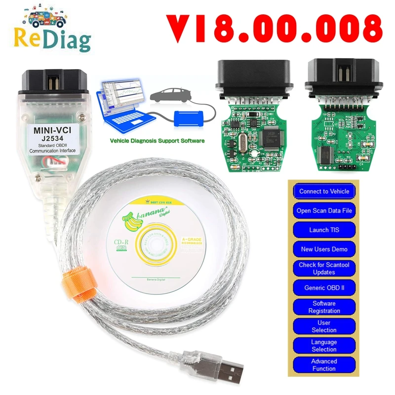 MINI VCI V1.4.1 TIS Techstream V18.00.008 для TOYOTA TIS Techstream FT232RL чип J2534 OBD2 Диагностический кабель для Toyota
MINI VCI V1.4.1 TIS Techstream V18.00.008 для TOYOTA TIS Techstream FT232RL чип J2534 OBD2 Диагностический кабель для Toyota