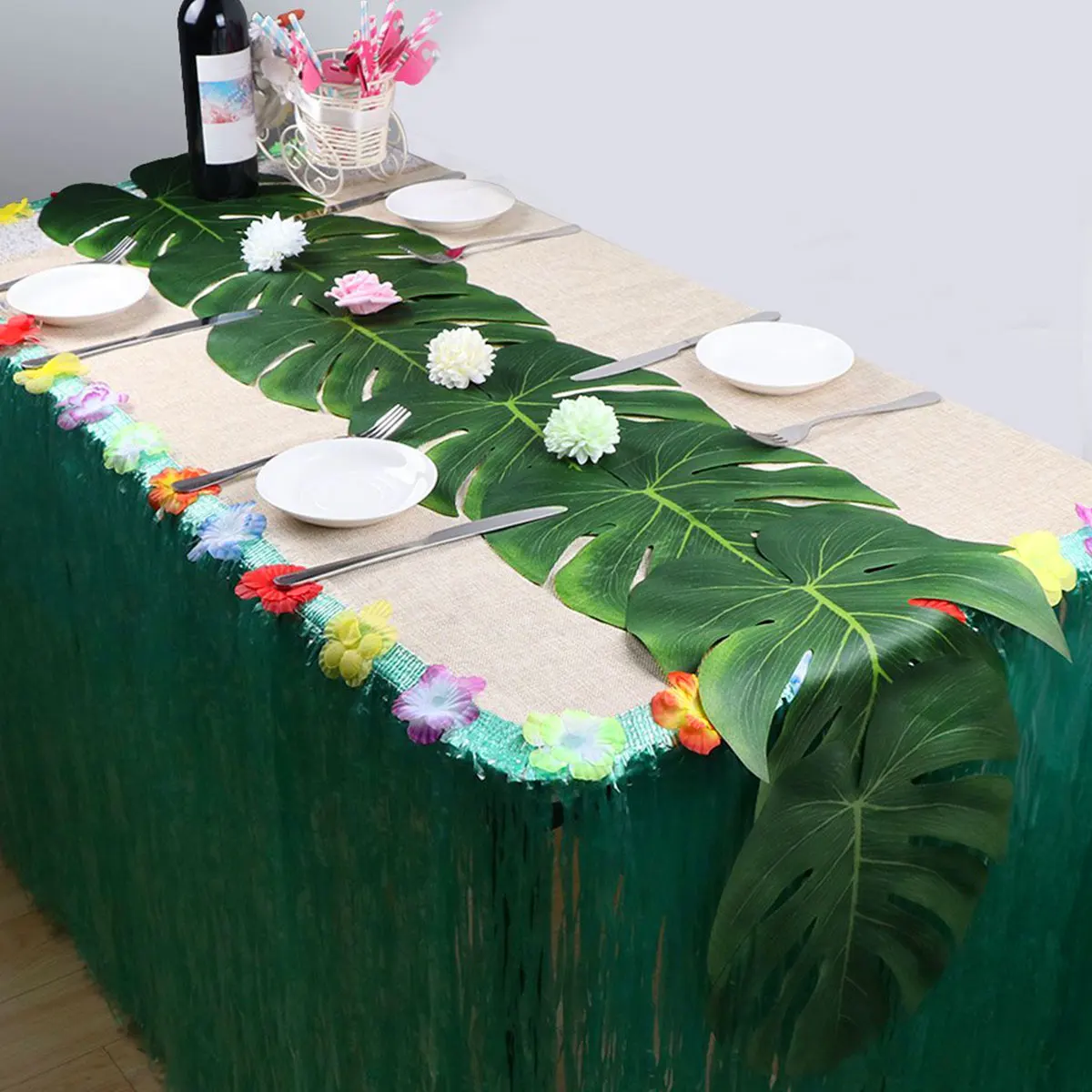 

Artificial Palm Leaves Table Runners 86.6in Tropical Palm Leaf Table Runner for Table Decoration Faux Leaf Tablecloth Placemats