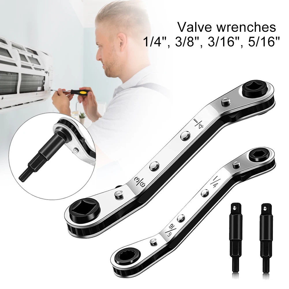 1/4" 3/8" 3/16" 5/16" Double Head Ratchet Wrench Set Service Wrench for Air Conditioning Refrigeration Repair Tool 2 Adapters
1/4" 3/8" 3/16" 5/16" Double Head Ratchet Wrench Set Service Wrench for Air Conditioning Refrigeration Repair Tool 2 Adapters