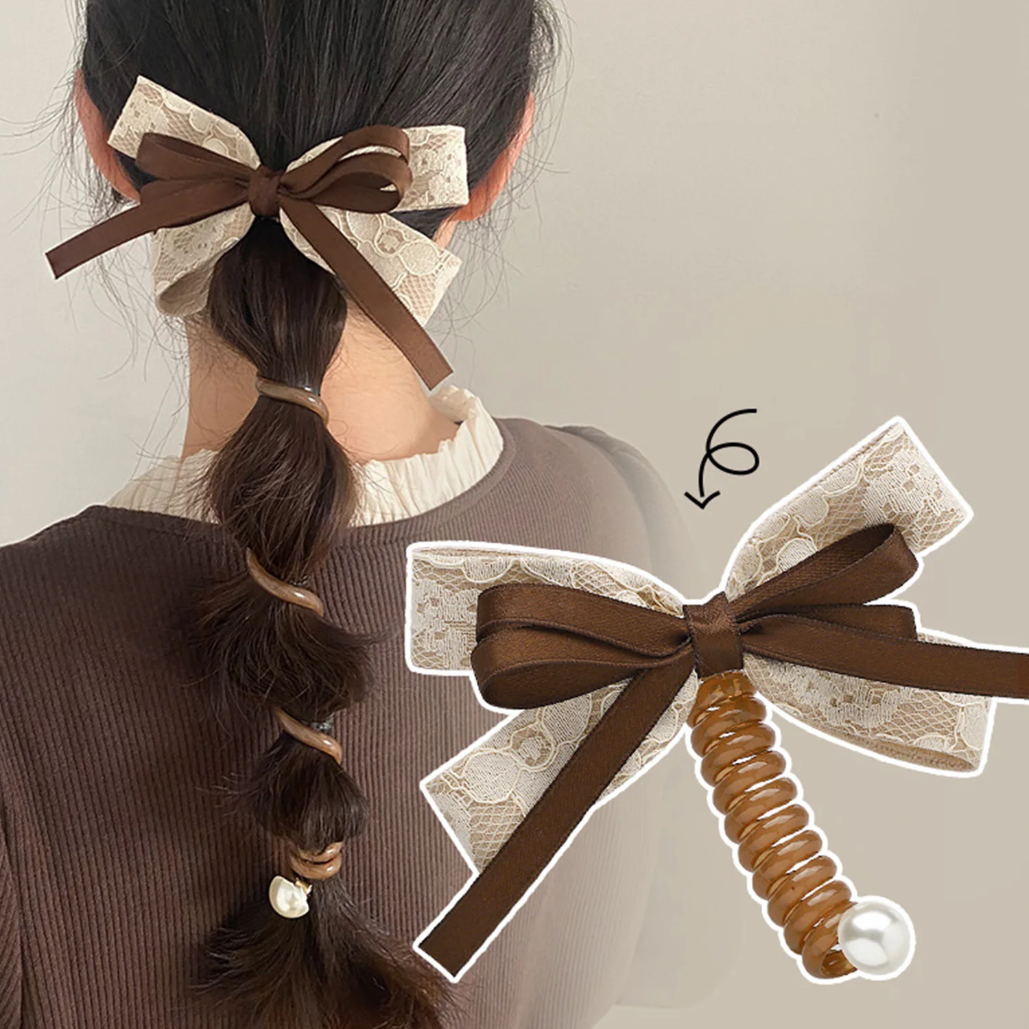 

Korean Bow Elastic Headband Telephone Cord Scrunchies Hair Rope Women Girls Rubber Bands Ponytail Holder Spiral Braided Wire Tie