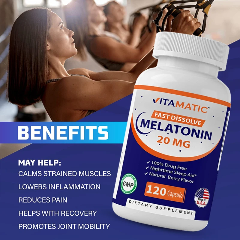 Melatonin 20mg Vegetarian Capsules Helps Deep Sleep Improves Sleep Non-GMO, Gluten Free, Natural Berry Flavor
Melatonin 20mg Vegetarian Capsules Helps Deep Sleep Improves Sleep Non-GMO, Gluten Free, Natural Berry Flavor