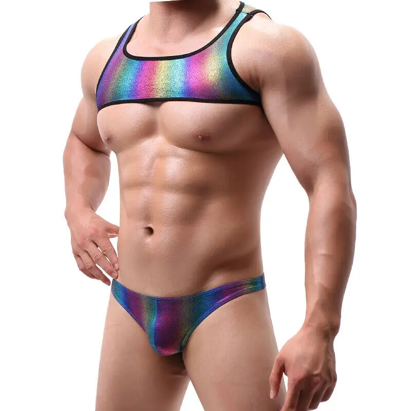 Crop Tops Chest Harness PU Leather Men Tanks Top Muscle Body Bodybuilding Shiny Rainbow Gay Briefs Stage Costume Exotic Vest Men
Crop Tops Chest Harness PU Leather Men Tanks Top Muscle Body Bodybuilding Shiny Rainbow Gay Briefs Stage Costume Exotic Vest Men