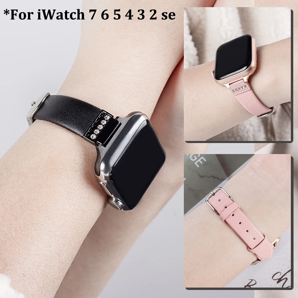 Leather Strap For Apple Watch Series 7 6 5 4 3 SE Slim Thin Women Diamond Bracelet Band For iWatch 38mm 40mm 42mm 44mm 41mm 45mm
Leather Strap For Apple Watch Series 7 6 5 4 3 SE Slim Thin Women Diamond Bracelet Band For iWatch 38mm 40mm 42mm 44mm 41mm 45mm