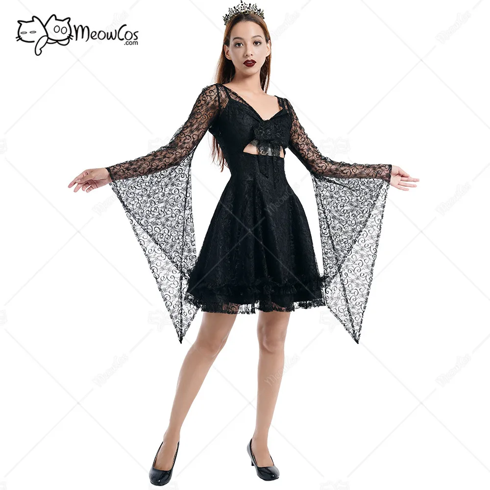 Gothic Wedding Bridesmaid Vampire Costume Vintage Style Black Deep V Neck Front Lace Bowknot Sheer Long Sleeves Midriff Dress
Gothic Wedding Bridesmaid Vampire Costume Vintage Style Black Deep V Neck Front Lace Bowknot Sheer Long Sleeves Midriff Dress