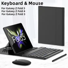 Wireless Keyboard For Samsung Galaxy Z Fold 5 4 3 2 Magnetic Folding Flip Stand Leather Keyboard Cover With Pen Slot and Mouse