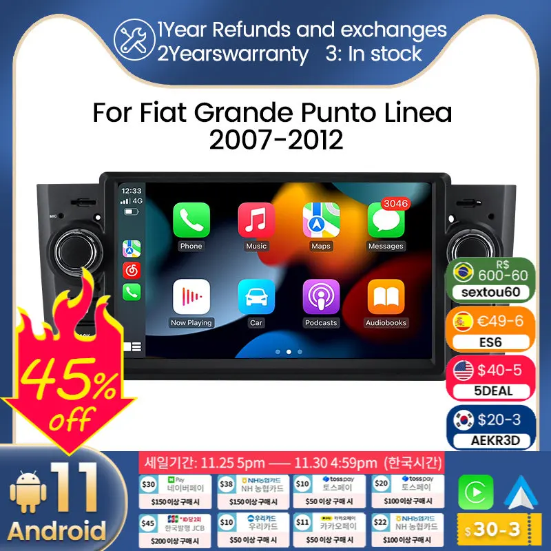 2DIN Carplay+Auto Car Radio For Fiat Grande Punto Linea 2007-2012 Stereo Multimedia Player Android 11 Heatunit WIFI BT GPS RDS
2DIN Carplay+Auto Car Radio For Fiat Grande Punto Linea 2007-2012 Stereo Multimedia Player Android 11 Heatunit WIFI BT GPS RDS