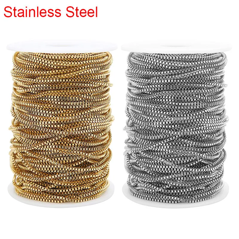 

2meters Stainless Steel Necklace Box Chains Bulk Diameter 2mm Golden Color Metal Link Chains Lot for Diy Jewelry Making Findings