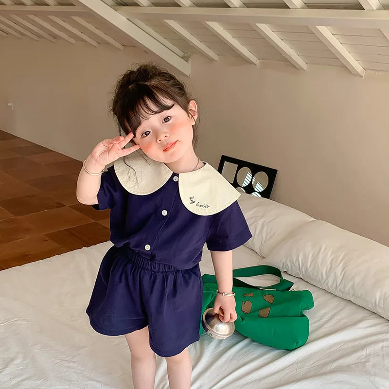 Summer Children letters embroidery lapel linen cotton outfits Girls short sleeve shirts and shorts 2pcs clothing sets
Summer Children letters embroidery lapel linen cotton outfits Girls short sleeve shirts and shorts 2pcs clothing sets
