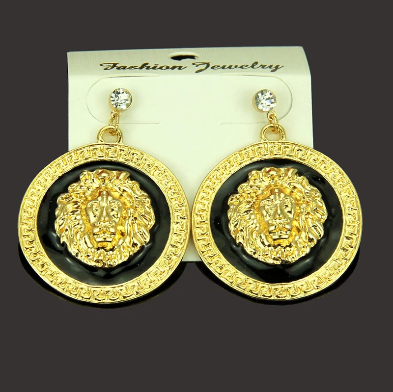 Vintage Trend Women's earrings Exaggeration Rage Cool Golden Embossed Lion Head Drip Oil Inlaid Brick Piercing Jewelry Earrings
Vintage Trend Women's earrings Exaggeration Rage Cool Golden Embossed Lion Head Drip Oil Inlaid Brick Piercing Jewelry Earrings