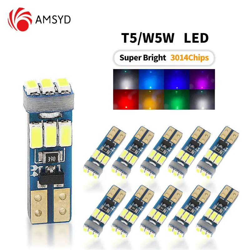 

10Pcs New T5 W3W W1.2W 70 73 74 Super Bright LED Bulbs Car Warning Indicator Instrument Cluster Light Auto Dashboard Gauge Lamps