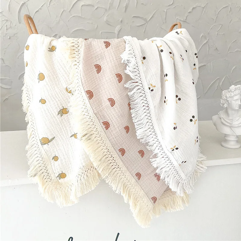Muslin Baby Blankets Tassels Cotton Newborn Swaddle Wrap New Born Gift Receiving Blanket for Baby Stroller Bedding 100*120cm
Muslin Baby Blankets Tassels Cotton Newborn Swaddle Wrap New Born Gift Receiving Blanket for Baby Stroller Bedding 100*120cm