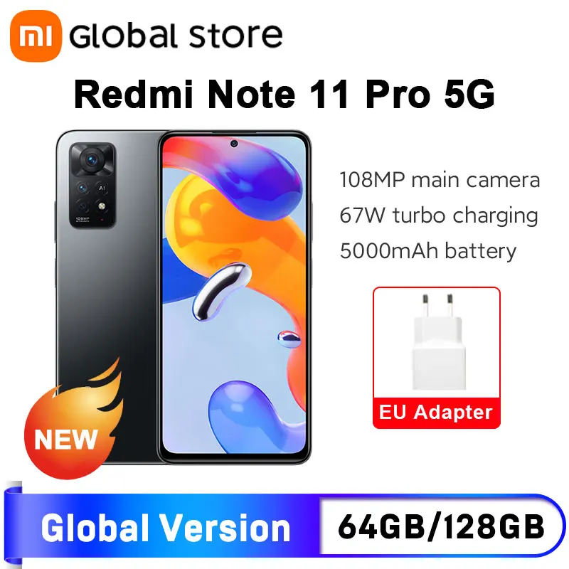 Глобальная версия смартфона Xiaomi Redmi Note 11 Pro 5G 6 ГБ 64 Гб/128 Восьмиядерный Snapdragon 695 108MP