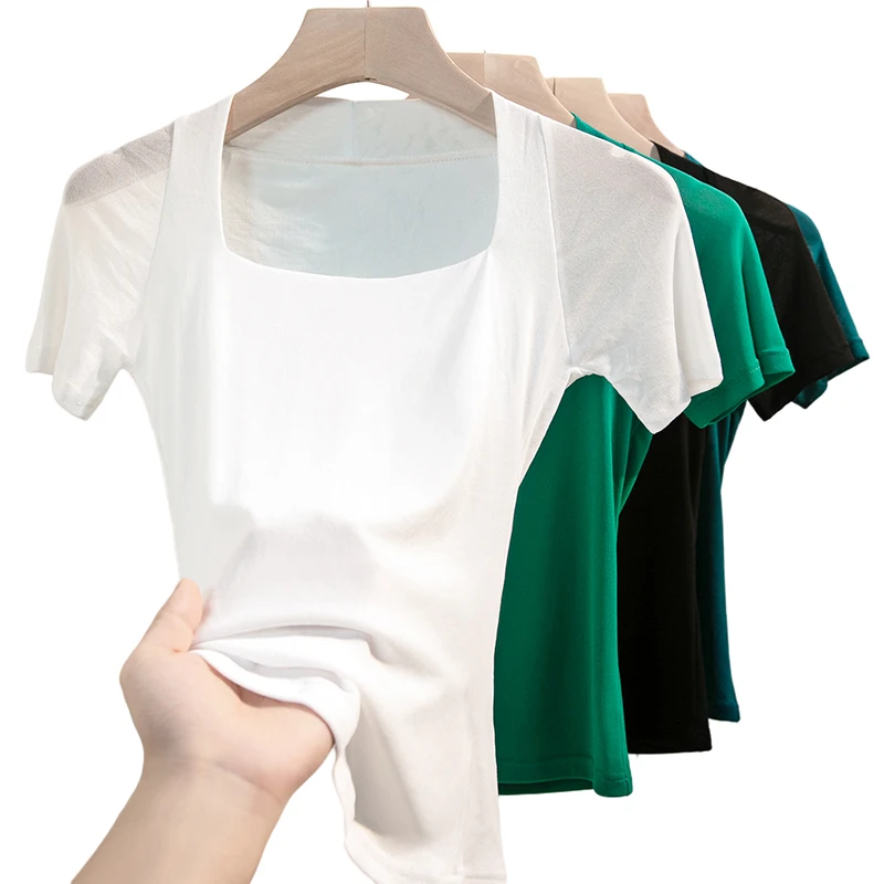 Women Short Sleeve T-shirts For Summer Spring Square Collar Solid Color Women Tops Plus Size Women Clothings
Women Short Sleeve T-shirts For Summer Spring Square Collar Solid Color Women Tops Plus Size Women Clothings