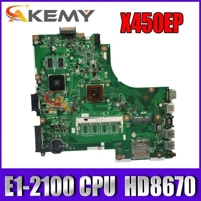 Материнская плата Akemy для ноутбука Asus X450EP 60NB0420-MB2600-200 с процессором EM2100 DDR3 HD8670, видеокарта на плате
Материнская плата Akemy для ноутбука Asus X450EP 60NB0420-MB2600-200 с процессором EM2100 DDR3 HD8670, видеокарта на плате