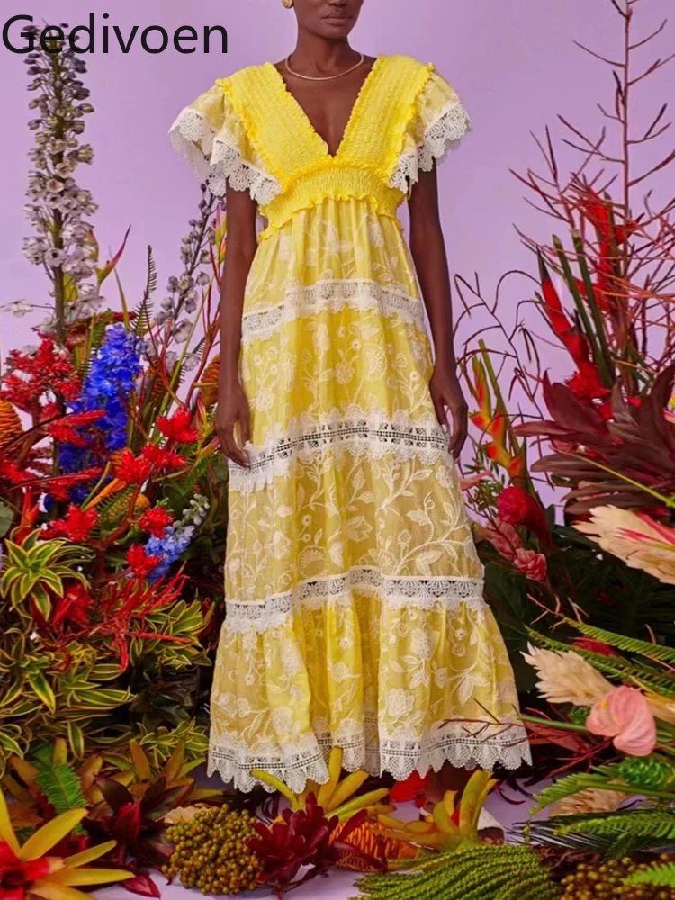 Женское модельное длинное платье Gedivoen, летнее платье с глубоким V-образным вырезом и оборками, кружевное платье с каскадным подолом и широкой юбкой
Женское модельное длинное платье Gedivoen, летнее платье с глубоким V-образным вырезом и оборками, кружевное платье с каскадным подолом и широкой юбкой