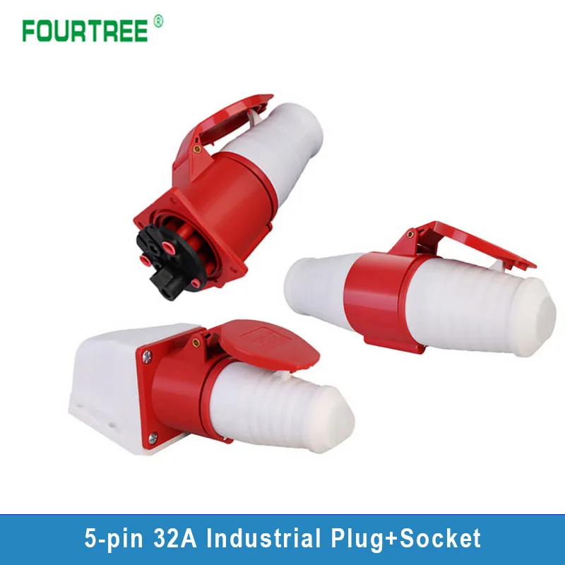 

1 комплект 5P32A промышленная вилка и розетка IP44 штекер/гнездо промышленный электрический разъем 220-380 в 240-415 В ~ 3P + N + E красный