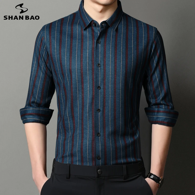 Мужская приталенная рубашка с длинным рукавом SHAN BAO, повседневная шерстяная деловая приталенная рубашка в полоску, весна 2022
Мужская приталенная рубашка с длинным рукавом SHAN BAO, повседневная шерстяная деловая приталенная рубашка в полоску, весна 2022