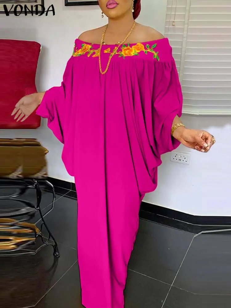 VONDA Stylish Women Fashion A-Line Robe 3/4 Sleeve Floral Embroidery Maxi Dresses Female Holiday Party Pleated Vestido Oversize 
VONDA Stylish Women Fashion A-Line Robe 3/4 Sleeve Floral Embroidery Maxi Dresses Female Holiday Party Pleated Vestido Oversize
